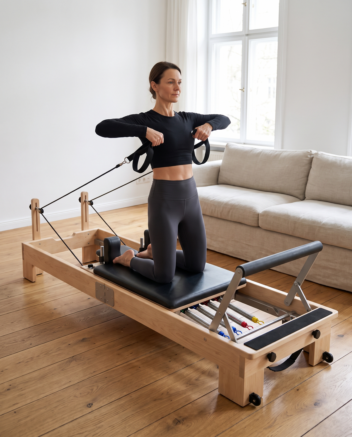 Arm row with straps on the Rise Reformer